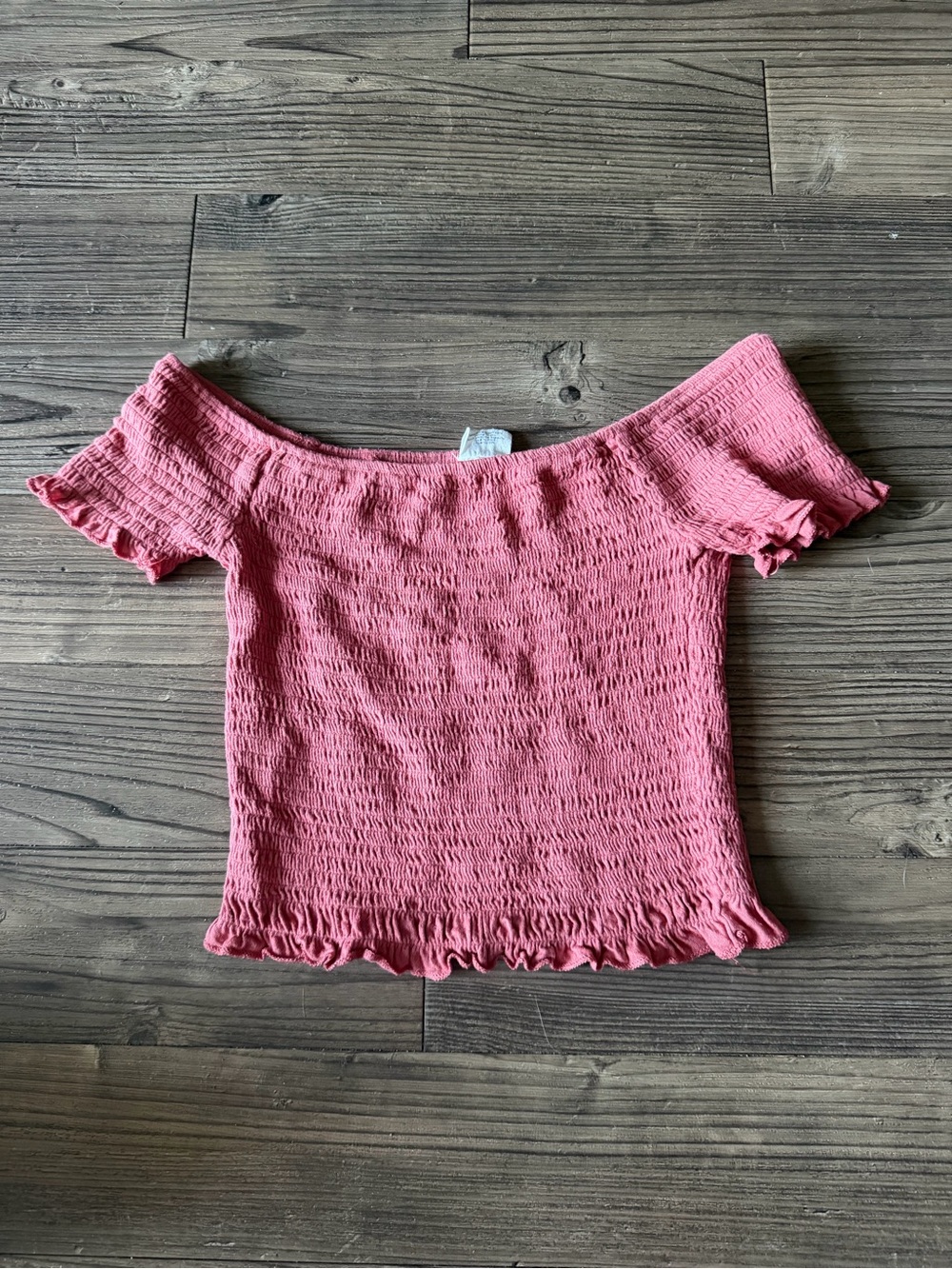 Smocked Off-Shoulder Pink Women's Top